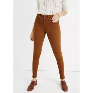 Madewell 9" Mid Rise‎ Skinny Jeans 28 Dyed Button Front Stretch Rusty Brown